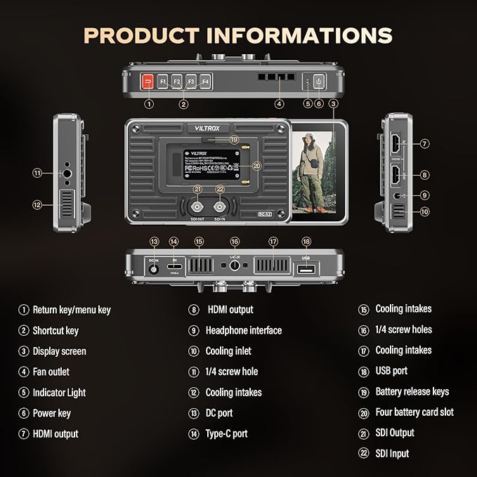 VILTROX DC-X3 Cage 6" SDI Camera Field Monitors 2000nits Super Bright Daylight Viewable External Monitor for 4k HDMI DSLR Touchscreen Monitor for Sony Canon Nikon with Sunshield 2200 MAh Battery