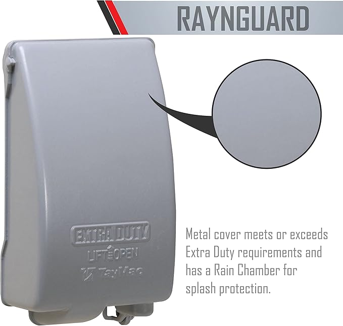 TayMac MX4280S 1-Gang Extra Duty In-Use Cover, Weatherproof Metal Low Profile 8-in-1, 3.5 in. Deep, Vertical, Gray