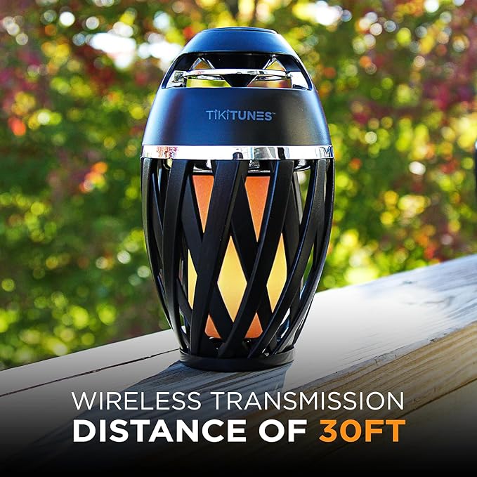 TikiTunes Portable Bluetooth 5.0 Indoor/Outdoor Wireless Speaker, LED Torch Atmospheric Lighting Effect, 5-Watt Audio USB Speaker, 2000 mAh Battery for iPhone/iPad/Android