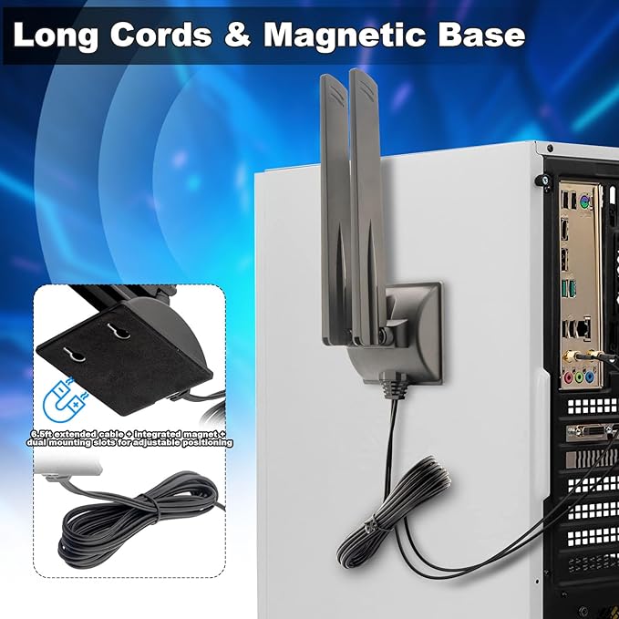 WiFi 6E Antenna Tri-Band 6GHz 5GHz 2.4GHz RP-SMA WiFi Antenna Magnet Mount Base for PC Desktop Computer Motherboard WiFi Bluetooth Card Wireless Router