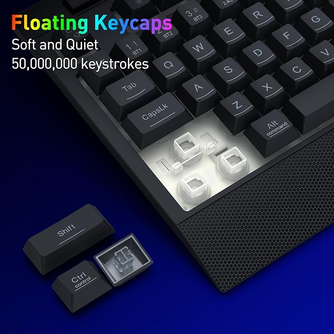 Redragon K525 PRO RGB 3-Mode Wireless Membrane Gaming Keyboard with Multimedia Keys, Linear Mechanical-Feel Switch, 4 Extra On-Board Macro Keys, Dedicated Media Control, Ergonomic Wrist Rest