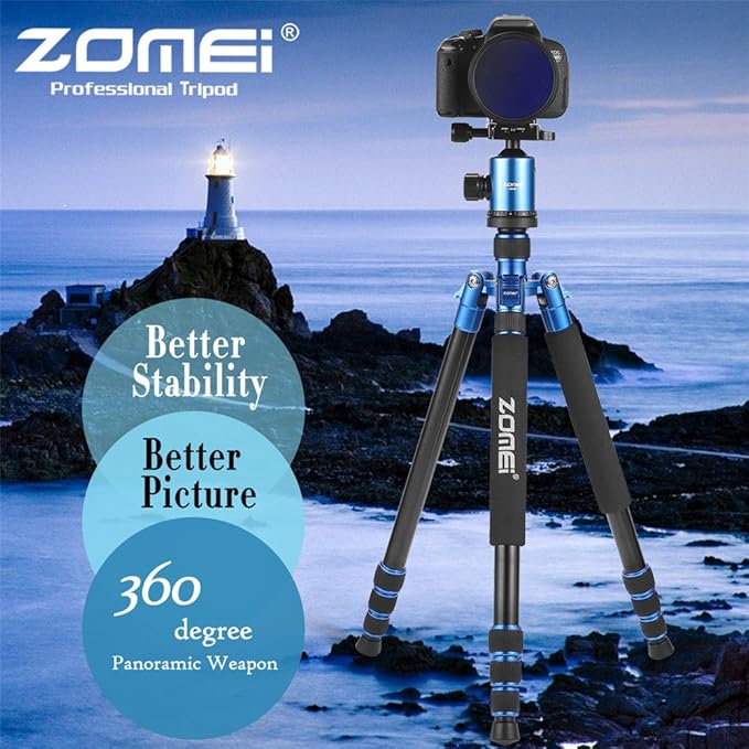 ZOMEI Z818 Tall Camera Tripod 65'' Aluminium Alloy Monopod with 360 Panorama Ball Head Quick Release Plate(Blue)