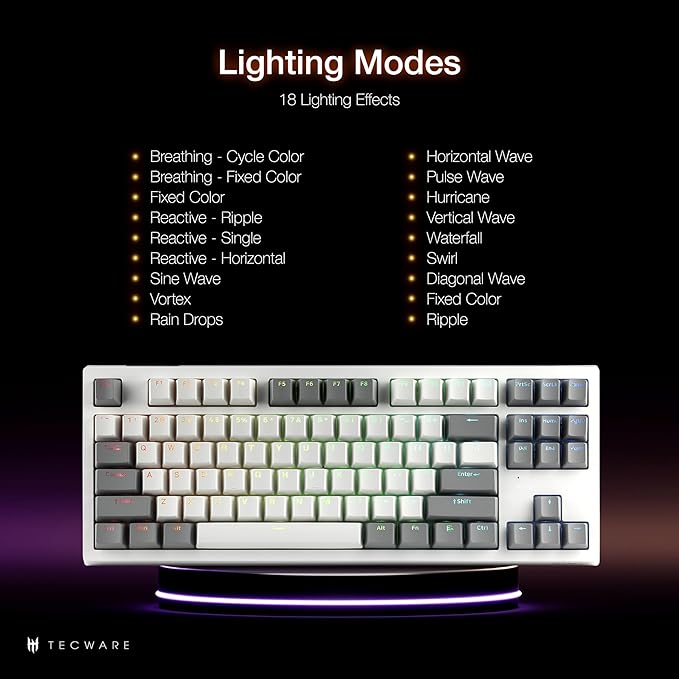 TECWARE Phantom+ Elite 87 Key RGB Mechanical Gaming Keyboard, LED Backlit, Universal Hot-Swap, Wired and Wireless, 3 Mode Connectivity, Thocky Sounding, White Elite Wraith Red