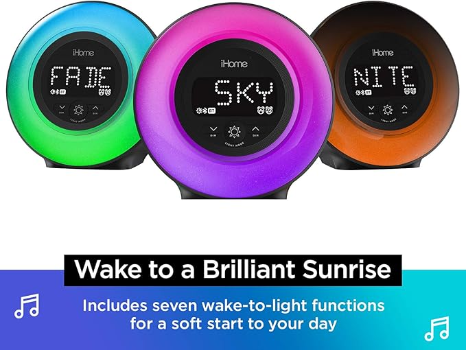 iHome PowerClock Glow FM Clock Radio with Bluetooth Speaker and USB Charger, Color Changing Digital Alarm Clock for Bedrooms or Home Office