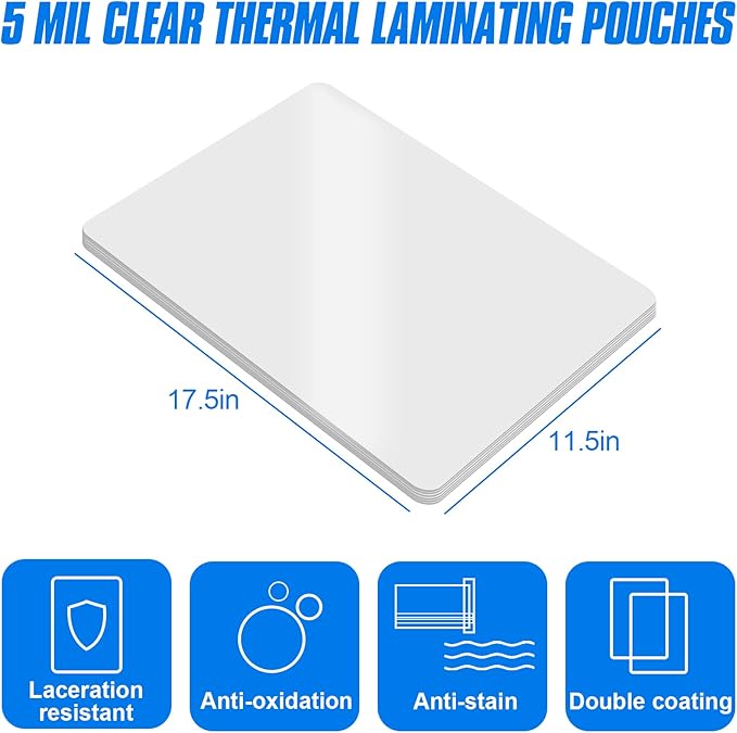 HERKKA 200 Pack Laminating Pouches, Hold 11 x 17 Inch Sheet, 5 Mil Clear Thermal Laminating Paper 11.5 x 17.5 Inch, Round Corner