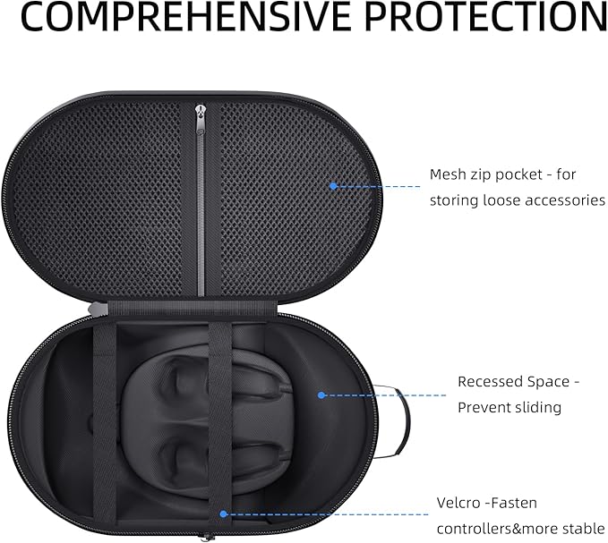 APEXINNO Large Carrying Case for Meta Quest 3, Quest 3S, Oculus Quest 2, and Apple Vision Pro – Hard Travel & Storage Bag Fits VR Headset with Elite Strap and Accessories