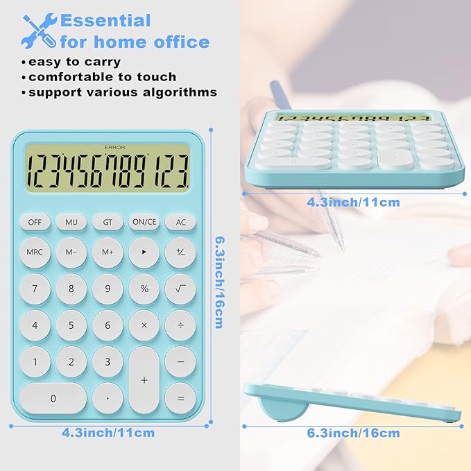 Cute Calculators Desktop Size 6.3 * 4.3in/16 * 11cm, DECKLIT Battery 12 Digit Desk Calculator Extra LCD Large Display, Great Desktop Calculator Big Buttons, 15°Tilt Screen for Kids Calculator(Grey)