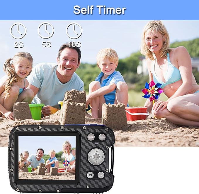 16FT Underwater Camera 30MP Waterproof Digital Camera with 32G Card and Rechargeable Battery, 18X Point and Shoot Camera for Boys Girls Children Teens Snorkeling Swimming Vacation(Blue)