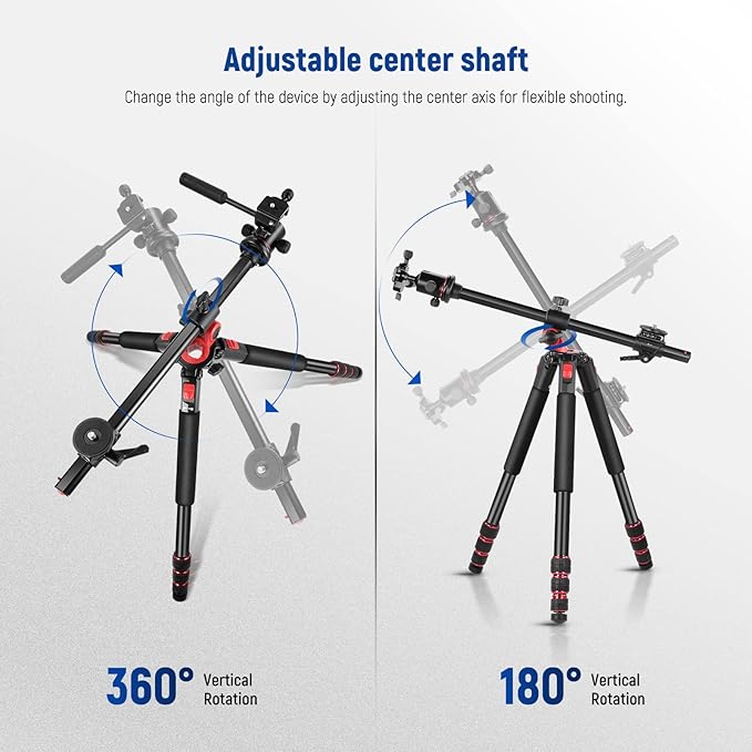 NEEWER 73.6" Horizontal Tripod with Multi Angle Center Column, Ball Head & Central Axis Platform, Heavy Duty Aluminum Camera Tripod Monopod 360° Pan 180° Tilt for Overhead/Macro Shots, Max Load 22lb