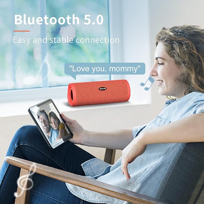 HEYSONG Portable Bluetooth Speaker, Waterproof Wireless Shower Speakers with Good Bass, IPX7 Floating, 5000mAh, TF Card, Loud Sound for Beach, Pool, Kayak Accessories, Gifts for Women-Papaver red