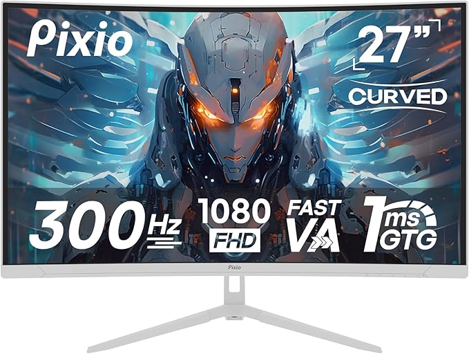 Pixio PXC279 Wave White 27 inch 300Hz Refresh Rate FHD 1080p Resolution 1650R Curved Fast VA Panel 1ms GTG Response Time Adaptive Sync HDR Curved Gaming Monitor