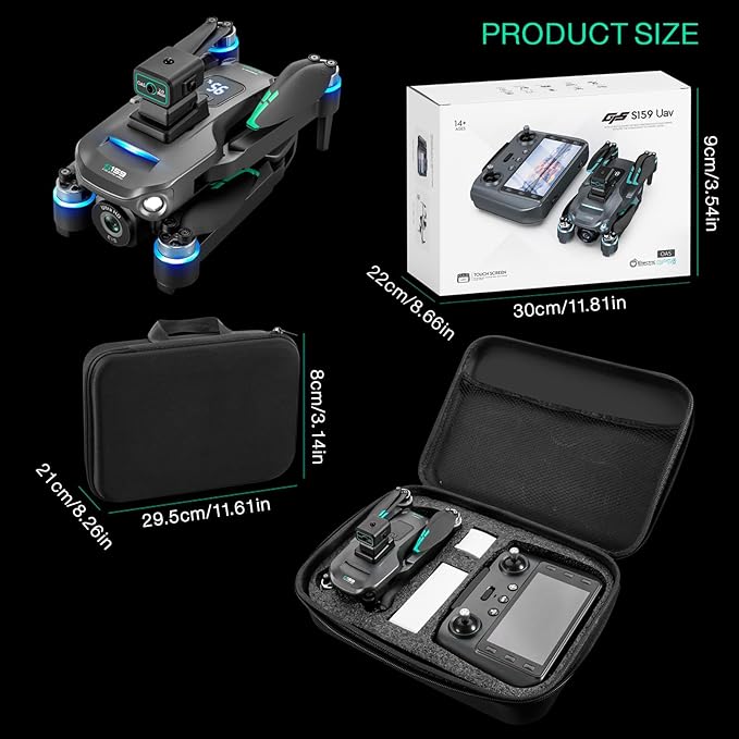 Drone with Camera 4k, GPS HD Drones for Adults, Remote Controller with Screen, Obstacle Avoidance, Brushless Motor FPV, 5G Transmission, 3 Battery, Professional (3 Battery+Black)