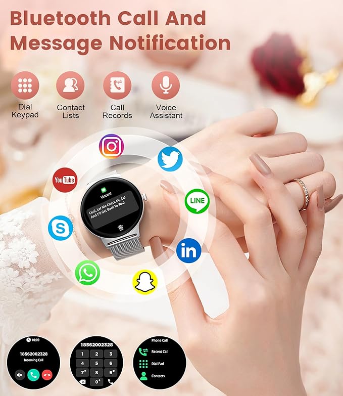 LIGE Smart Watch for Women, 1.43" AMOLED Smart Watches, 100+ Sports Modes Fitness Tracker, 5ATM Womens Waterproof Smartwatches with IP68/Sleep/Bluetooth Calling, Ladies Smartwatch for Android iOS