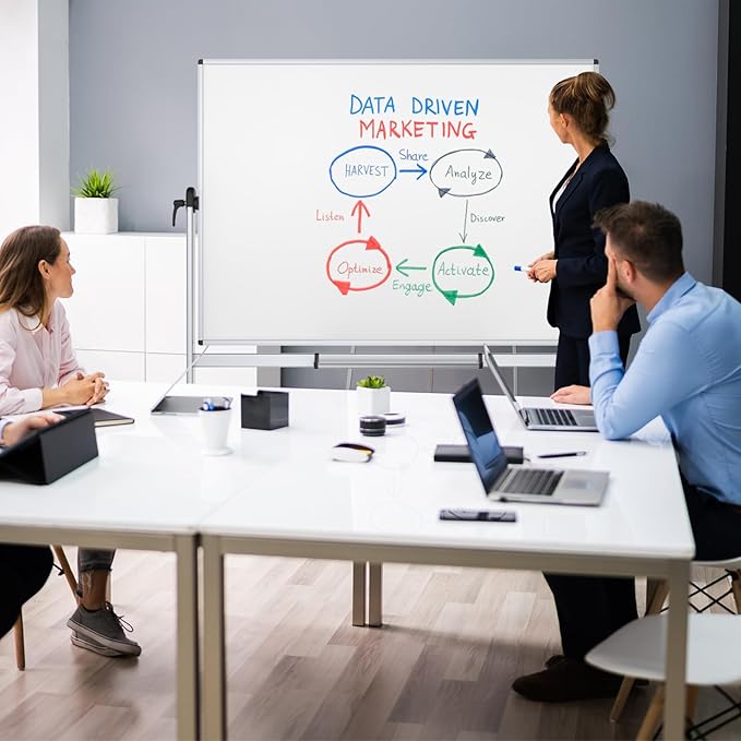 VIZ-PRO Double-Sided Mobile Projection Writing Whiteboard, 72 x 48 Inches, Large Magnetic Rolling Dry Erase Board & Projector Screen with Aluminium Stand