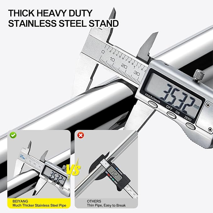BEIYANG 9.45Ft Stainless Steel Photography Light Stand, Heavy Duty Tripod with with 1/4" to 3/8" Screw Adapter for Strobe Lights, LED Video Lights, Ring Lights, Monolights, Softboxes