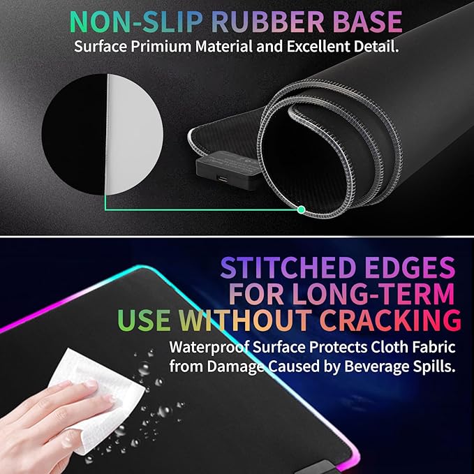 RGB Gaming Mouse Pad-14 Light Modes, Extended Soft LED Mouse Pad, Anti-Slip Rubber Base, Computer Keyboard Large Mousepad Mat, Waterproof Mousepads (31.5 * 12 Inch)