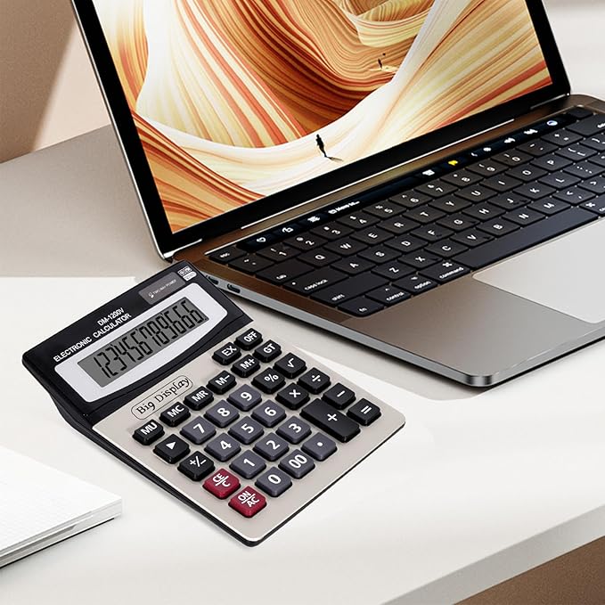 Desk Calculator, Extra Large 4in LCD Display, 12 Digits, Solar & Battery Dual Power, Calculators Desktop With Big Buttons, Auto Shut-off, Calculator for Office School Home Business Basic Black