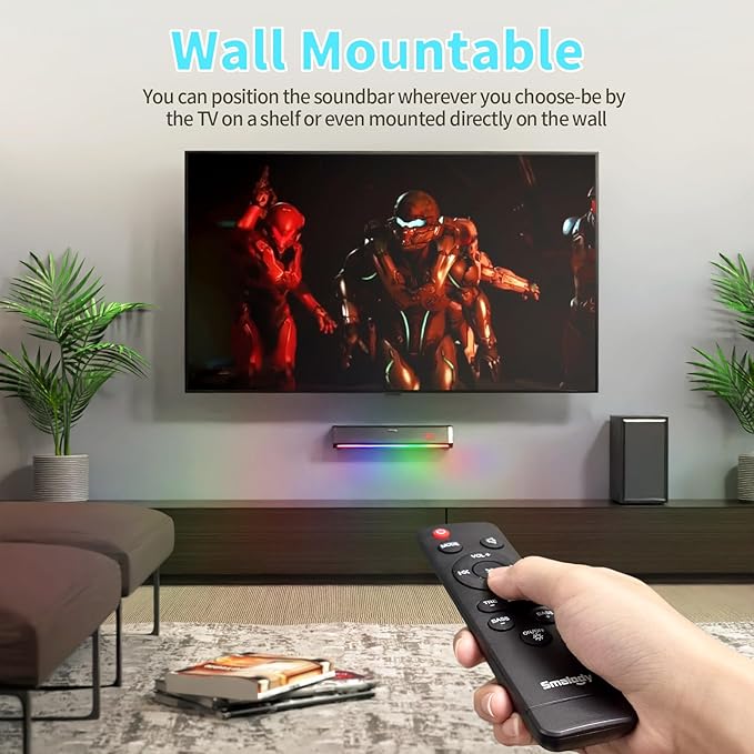Smalody TV Speakers, Home Theater Speaker Wireless Audio Sound Bar TV Speaker + Bass Subwoofer, Bluetooth Enabled/Optical/AUX/COAXIAL Inputs/Remote Control