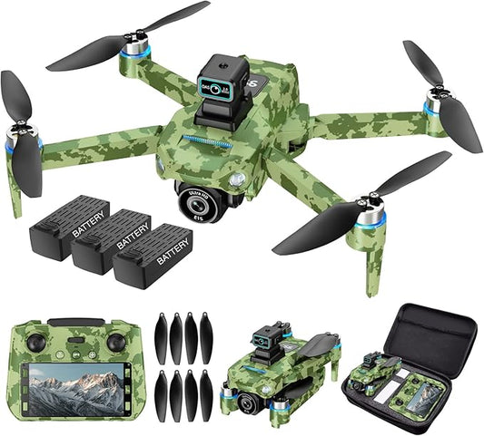 Drone with Camera 4k, GPS HD Drones for Adults, Remote Controller with Screen, Obstacle Avoidance, Brushless Motor FPV, 5G Transmission, 3 Battery, Professional (Army Green)