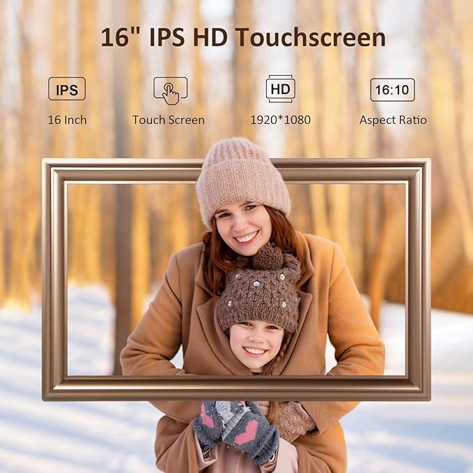 16 Inch Large Digital Picture Frame, Canupdog WiFi Digital Photo Frame with 1080P IPS Touchscreen, 32GB Storage, Auto-Rotate, Wall Mountable, Easy Setup, Slideshow Photos and Videos
