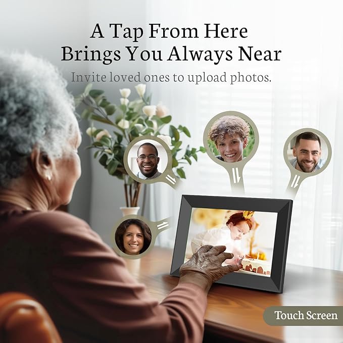 BSIMB 8 Inch Digital Picture Frame, Photo Frame Electronic WiFi Digital Frame1280x800 HD Touch Screen 16GB, Share Pictures/Videos via App/USB/SD Easy Setup Gifts for Mom, Auto-Rotate, Solid Black