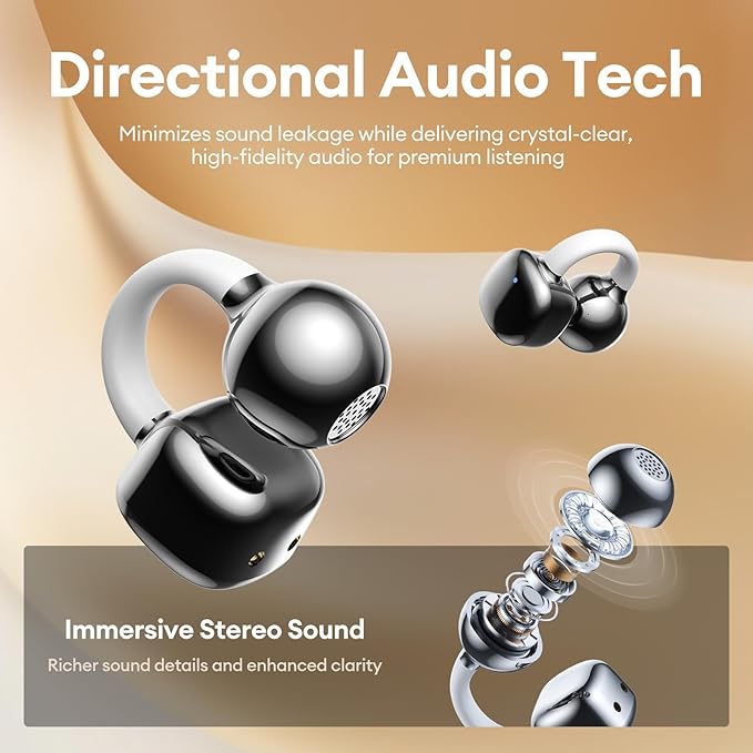 PAXA Clip On Earbuds, Clipbuds7 Open Ear Earbuds Wireless Bluetooth 5.4 with LED Display, Auto L-R Ear Recognition and Touch Control, Ultra-Light 4.5g Fit Comfort for Sports Fitness Daily Use, Silver