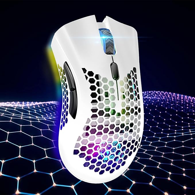 VEGCOO Wireless Gaming Mouse, Silent Click Wireless Rechargeable Mouse with Colorful LED Lights and 3 Level DPI 400mah Lithium Battery for Laptop and Computer (C23 White)