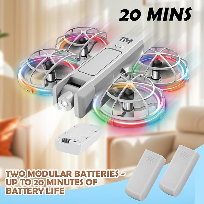 Mini Drone with Light, 20 LED Modes Drone for Kid, Altitude-Hold, 3D Flip, Headless Mode, 3 Speed Modes, 2 Batteries, Toy Drone with Guard, Best Gifts for Beginners, Teen Boys & Girls