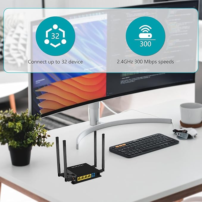 4G LTE Router with 4 LAN Ports OpenWRT Support PCI-E Slot for 4G/LTE USB 2.0 & Micro SD - 300Mbps WiFi Wide Temp (-30°C~70°C Tested)