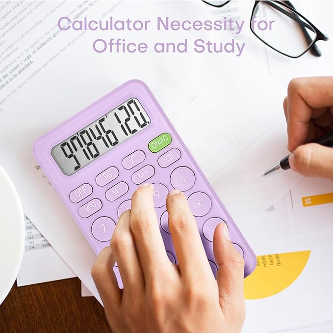 Cute Purple 8-Digit LCD Calculator, Basic Four Function for Teachers, Students & Office, Small & Sensitive, 5.5x3.2 Inches