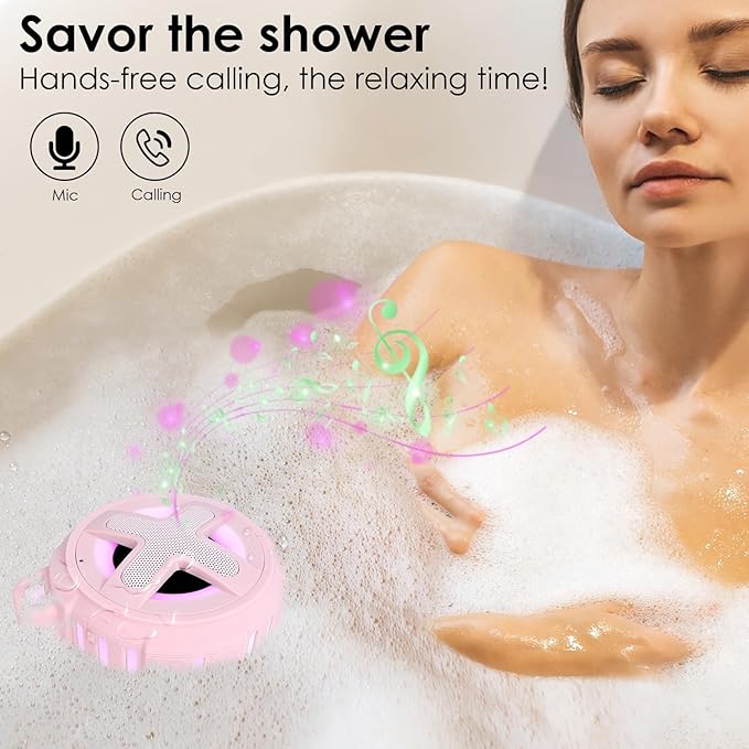 XLeader X8, Upgraded, Portable Bluetooth Speaker, Certified IP67 Waterproof Shower Speaker, Silicone Case, 10W Bass, 24H Playtime, Small, Floating, Lights, Clip, for Pool Beach Kayak Travel Gifts Pink