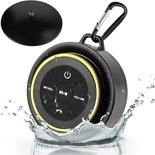 Shower Speaker Bluetooth Waterproof, Portable Mini Bluetooth Shower Speakers Waterproof with Suction Up and Clip, IPX7 Waterproof Floating Bathroom Speaker for Pool Beach Kayak, Beach Gifts（Gold