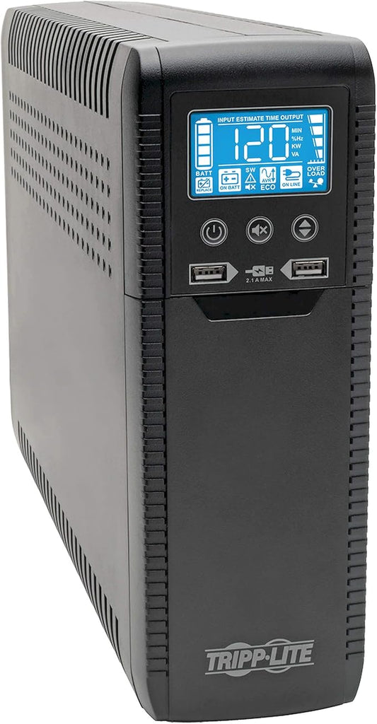 Tripp Lite 1300VA UPS Battery Backup Surge Protector, AVR, 10-Outlet Uninterruptible Power Supply, USB Charger, Ethernet Protection (ECO1300LCD)