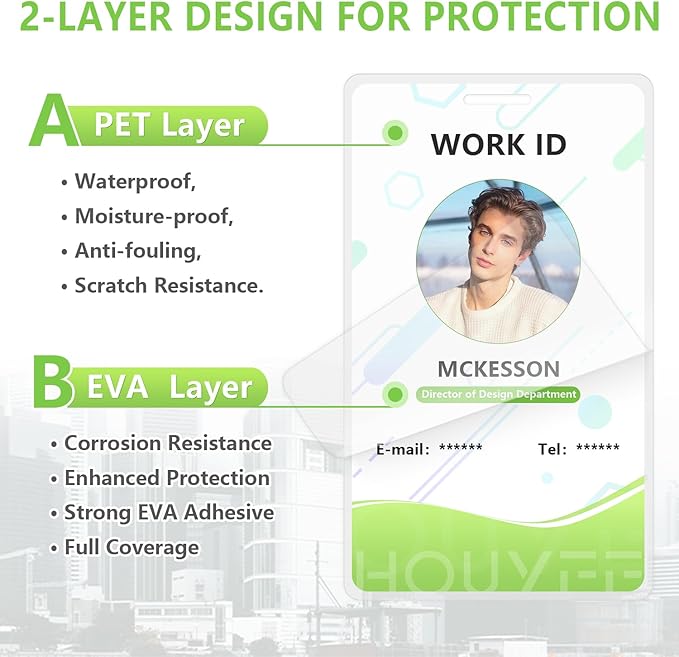 HOUYEE 50 Pack 5Mil Thermal Laminating Pouches, 2.5x4.25 Inches ID Badge Size Laminate Pouches with Hole, Ultra Clear Laminating Sheets HeatSeal Laminator Pouches for ID Cards, Name Tags, Office Use