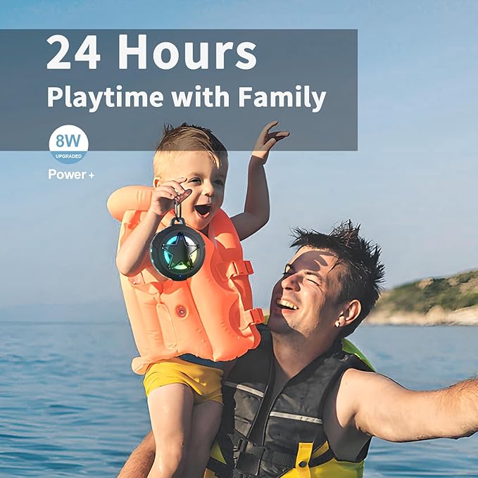 EBODA Bluetooth Shower Speaker, IP67 Waterproof Portable Speakers, Floating, TF Card, Small Outdoor Speaker with LED Light, True Wireless Stereo for Bike, Beach, Paddle Board, Kayak, Gifts