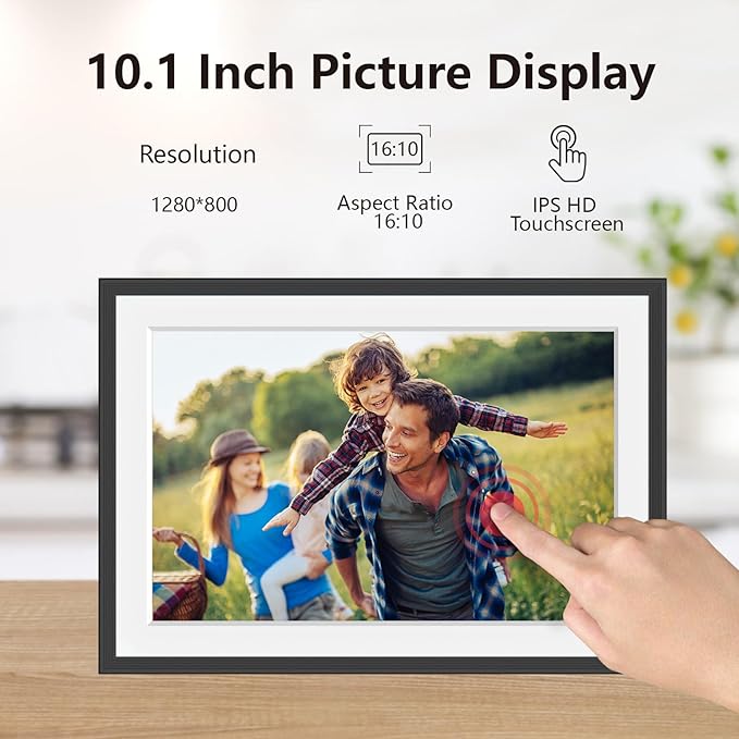 SSAWiFiFrame 10.1 Inch Smart WiFi Digital Photo Frame 1280x800 IPS LCD Touch Screen, Auto-Rotate, 32GB Storage, Share Moments Instantly via App or Email from Anywhere, Music, Calendar, Weather, Clock
