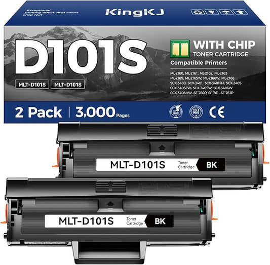 MLT-D101S Toner Cartridge Black 2-Pack High-Yield Replacement for Samsung MLT-D101S D101S Compatible with Samsung ML-2160 ML-2161 ML-2166W ML-2168 SCX-3400 SCX-3405FW SCX-3406W SF-760P Laser Printers