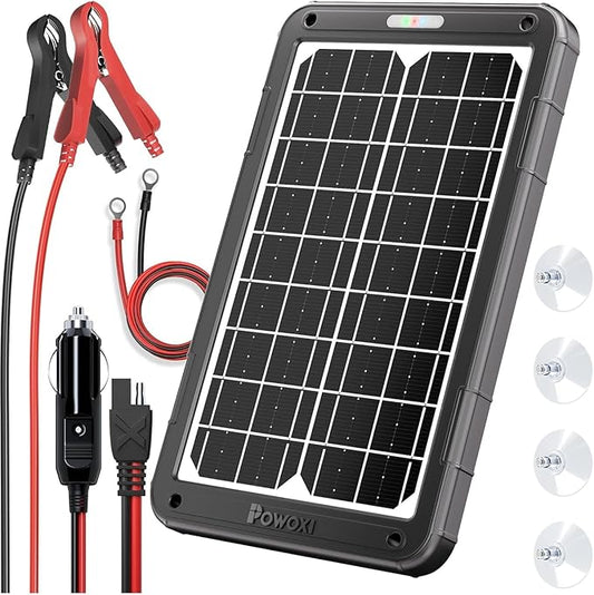 POWOXI 12V Solar Car Battery Charger: 15W Solar Panel Kit Battery Trickle Charger Maintainer with Smart PWM Controller for Car - RV Boat Marine Motorcycle - for Trailer Truck Snowmobile Tractor