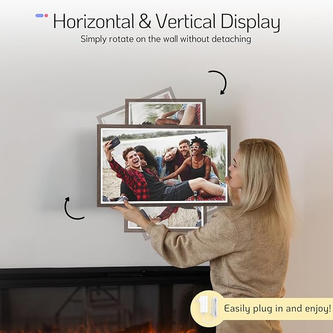 NexFoto Large Digital Picture Frame 32 Inch Touchscreen, 64GB FHD 1920 * 1080 WiFi Digital Photo Frame, Add Photos from Google Photos, Share Videos, for Housewarming/Wedding/Birthday, Dark Wood