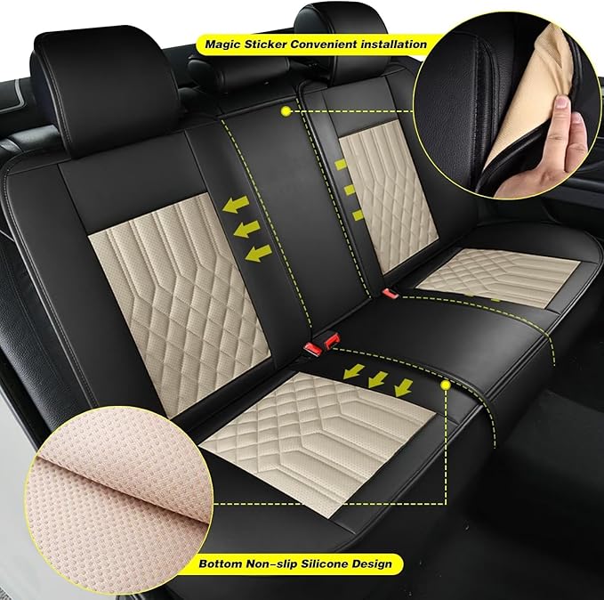 TTX Car Seat Covers Full Set Fit for Kia Sportage 2009-2026 Breathable Leather Seat Protector with Airbag Compatible Automotive 5 Seat Cushions Cover with Beautiful Patterns (Beige)