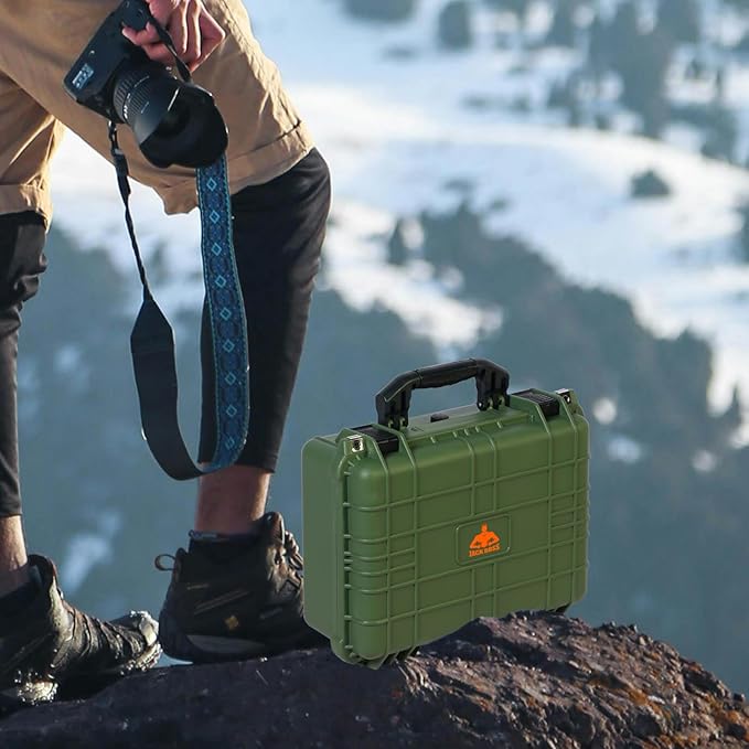 16x 12.8x 6.8 Inch Hard Case, Portable Weather Waterproof Protective Camera Case with Customizable Foam, Fit Use of Drones, Camera, Equipments, Green