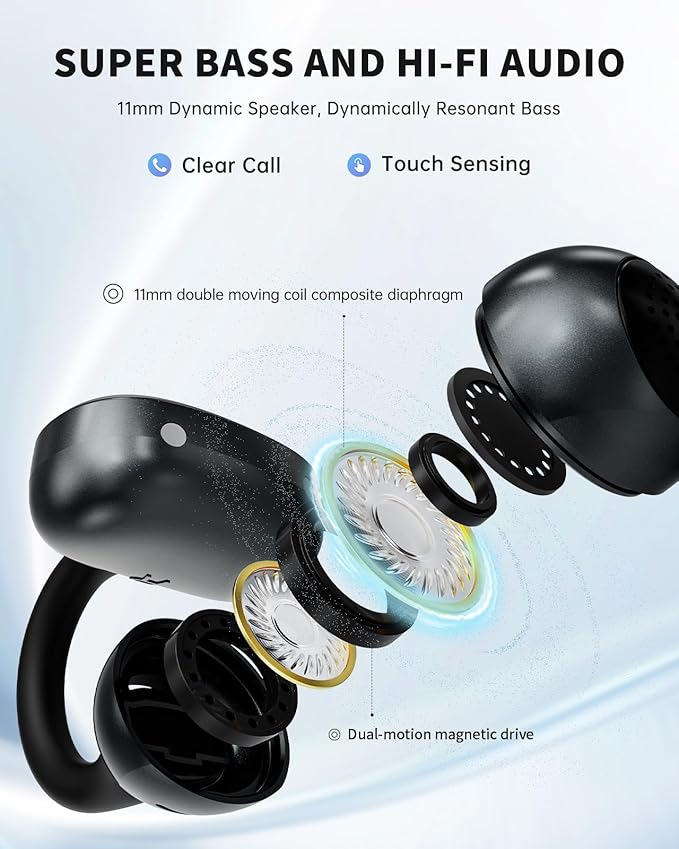 Open Ear Earbuds, Clip-On Earbuds Wireless Bluetooth, Ear Clip Bluetooth Headphones, Lightweight Comfort, Ergonomic Secure Fit for Small Ears, Ultra Open Audio, Waterproof, 40H Playtime