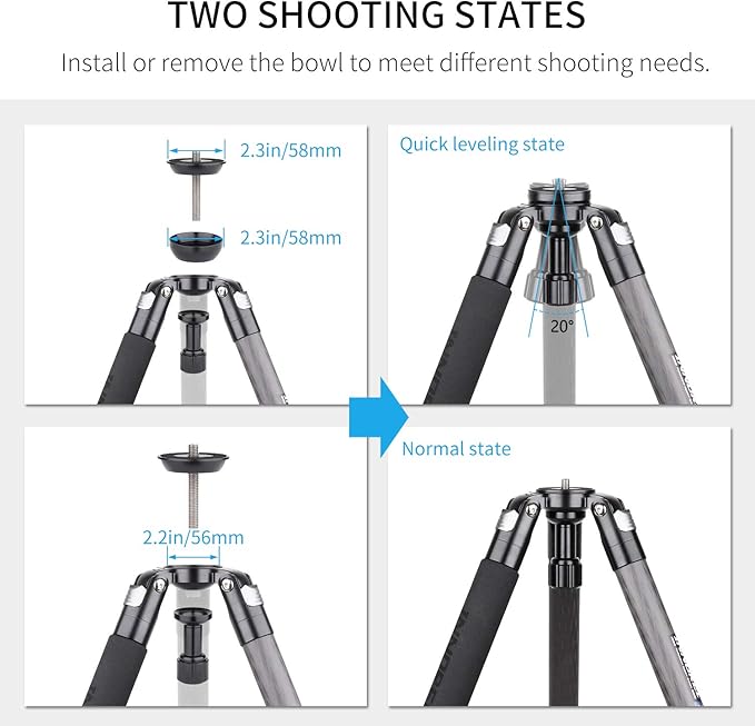 INNOREL ST324CT/ST324CF Carbon Fiber Tripod Max Height 160cm Max Load 30kg Max Tube Dia 32mm Professional Birdwatching Heavy Duty Camera Stand (Fast Flip Lock)