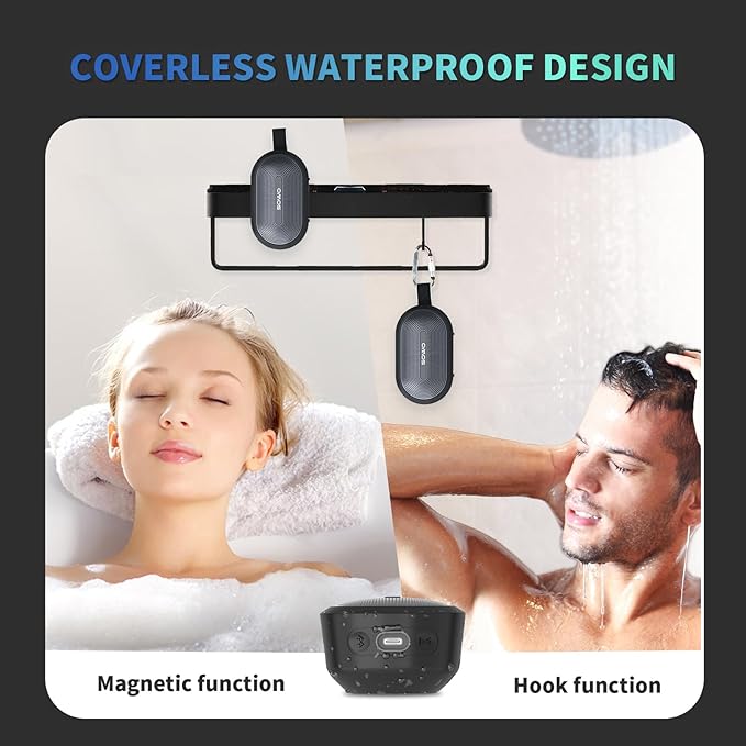 SOWO Wireless Portable Small Speaker, Ultra Magnetic Bluetooth Speaker for Golf Cart, Coverless IP67 Waterproof, 24 H Playtime, Pro Sound, Clip Hanging Design for Outdoor, Indoor - Black