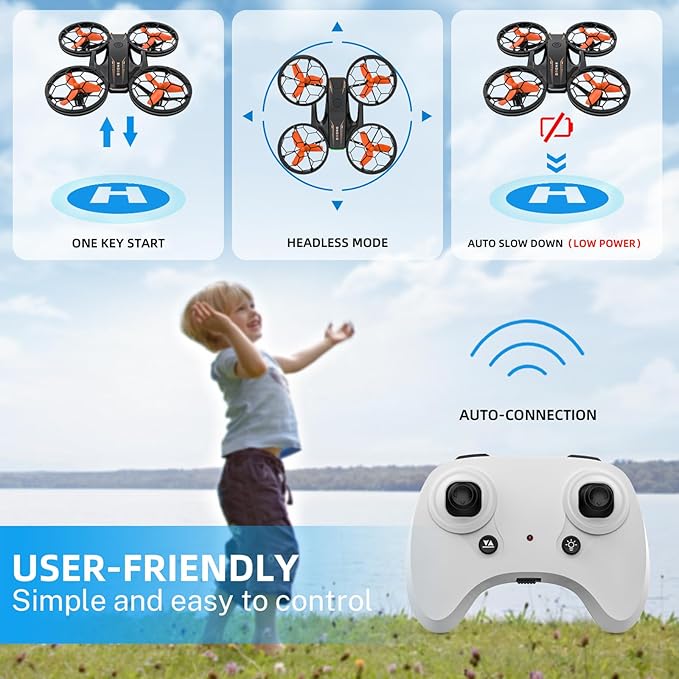 Drones for Kids - RC Drone with Auto Hovering and Headless Mode, Quadcopter with LED Light, Propeller Full Protect, 3D Flips, 3 Batteries, Remote Control, Best Toys Gifts