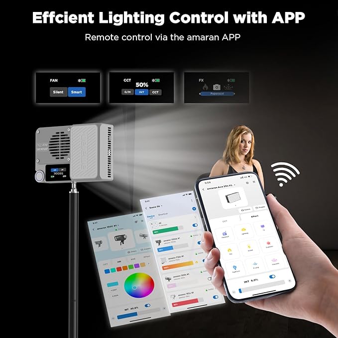 Amaran Ace 25c Kit, Pocket RGBWW LED Light, Boost Mode Up to 32W, Full-Color Mini Video Light (2,300-10,000K), 1,171 Lux@1m at 5,600K, 4500mAh Battery with PD Charging for Mobile Creators (White)