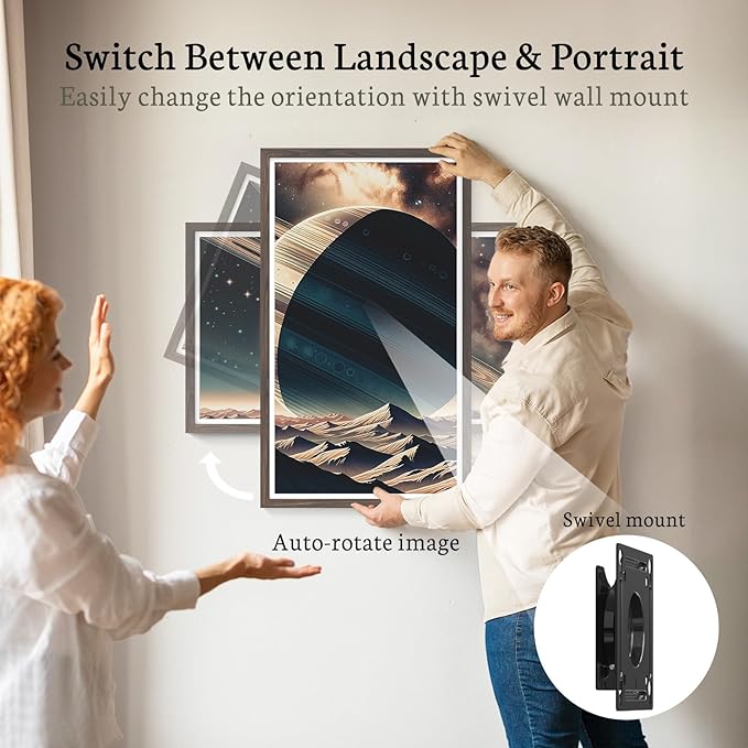 BSIMB 32 Inch Large Digital Picture Frame, Touchscreen 64GB 1920x1080 FHD WiFi Photo Frame Electronic Display Remote Control, Share Pictures/Videos via App/USB/SD Easy Setup Gifts for Mom, Dark Wood