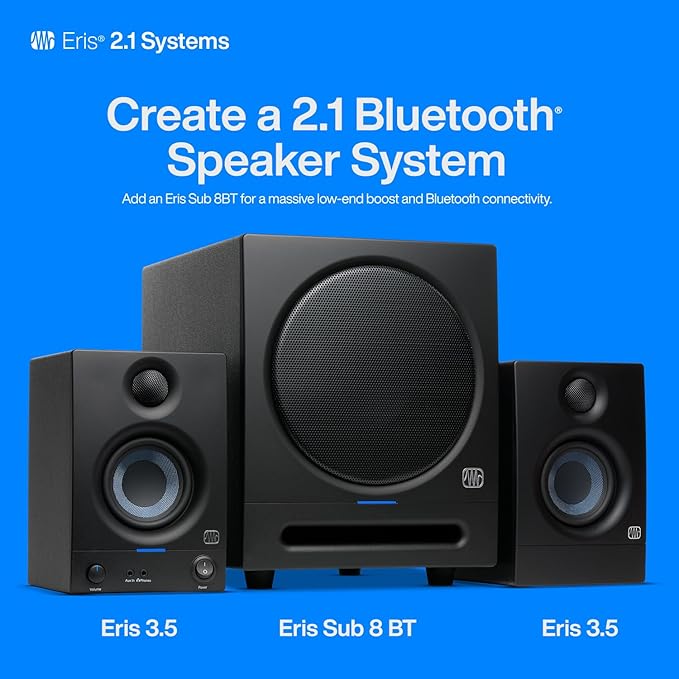 PreSonus Eris 3.5 Studio Monitors (White), Pair — 3.5" Inch Powered Bookshelf Speakers, Stereo, Desktop Computer, Near Field Music Production, Audio Mixing Recording