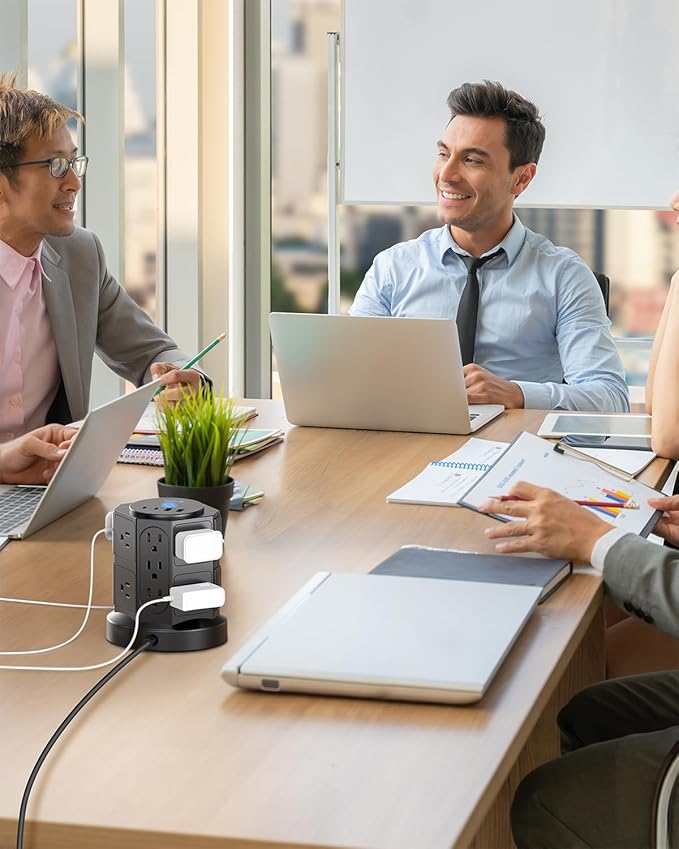 TROND Tower Surge Protector Power Strip with USB, 14 Widely Spaced Outlets, 2-USB C and 2 USB-A, 2100J Surge Protection, 10 Ft Extension Cord with Multiple Outlets Home, Office, Dorm Essentials Black