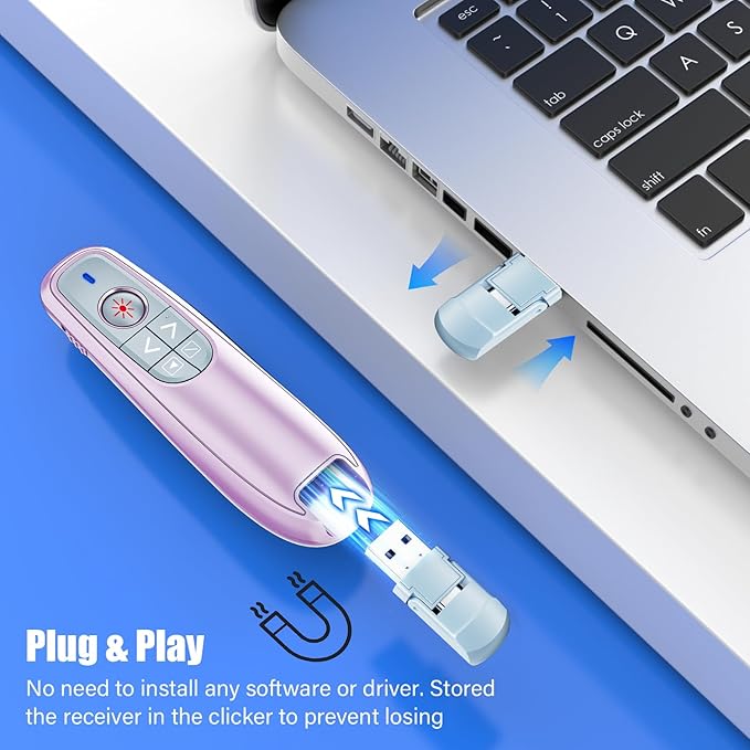 Presentation Clicker Wireless Presenter Remote Clicker, USB C PowerPoint Clicker for Presentation with Laser Pointer, RF 2.4GHz Computer Pointer Clicker Slide Advancer for Mac